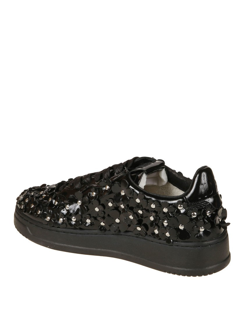 Autry Sparkling Black Low-Top Sneakers With Sequin Detail