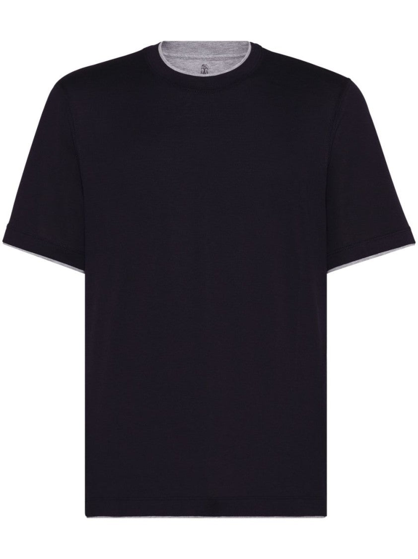 Brunello Cucinelli Short-Sleeved T-Shirt With Crew Neck And Contrasting Trim