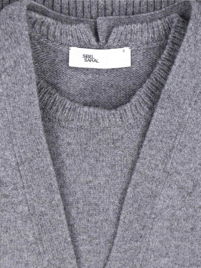 Sibel Saral Layered Medium-Grey Knit Sweater With Open-Front Cardigan Style