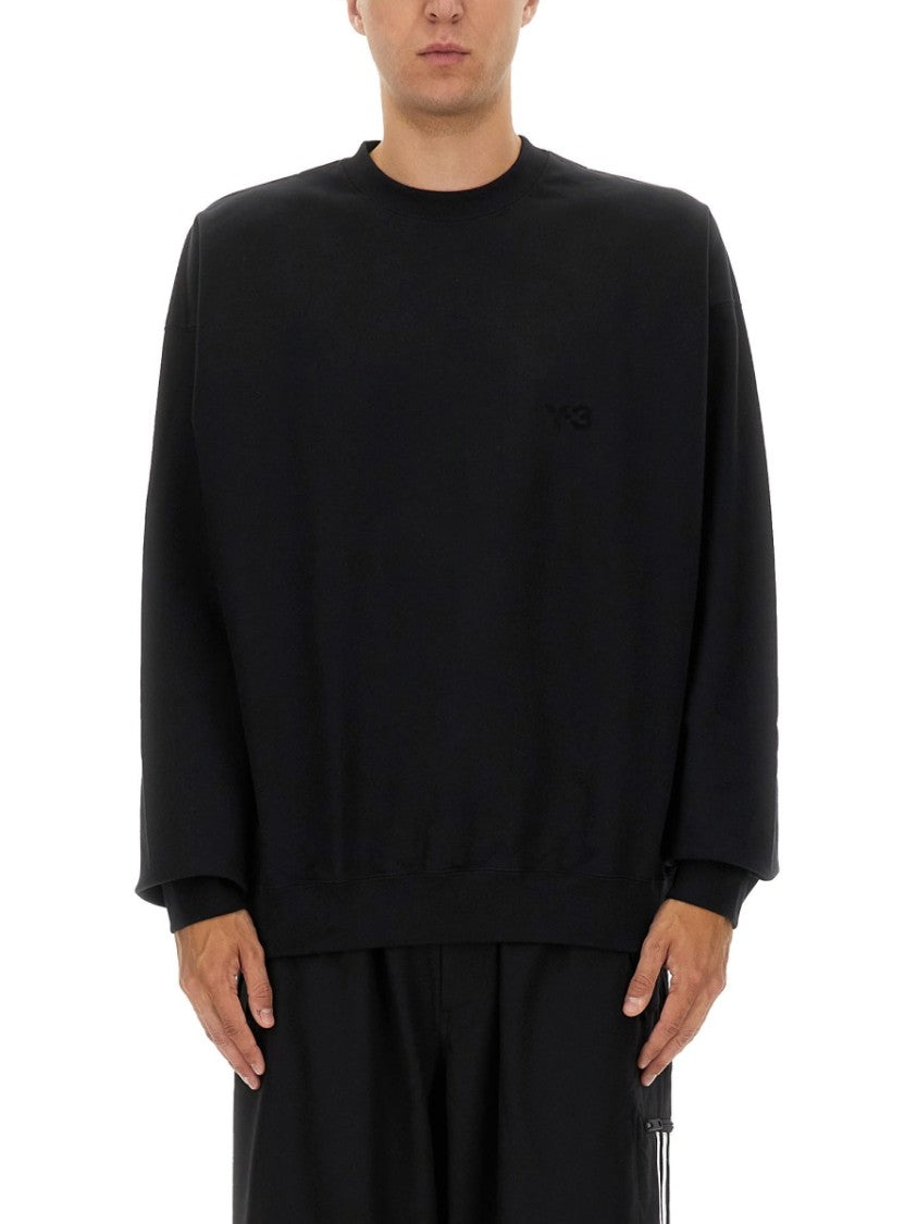 Y-3 Relaxed Fit Black Cotton Sweatshirt With Tonal Logo