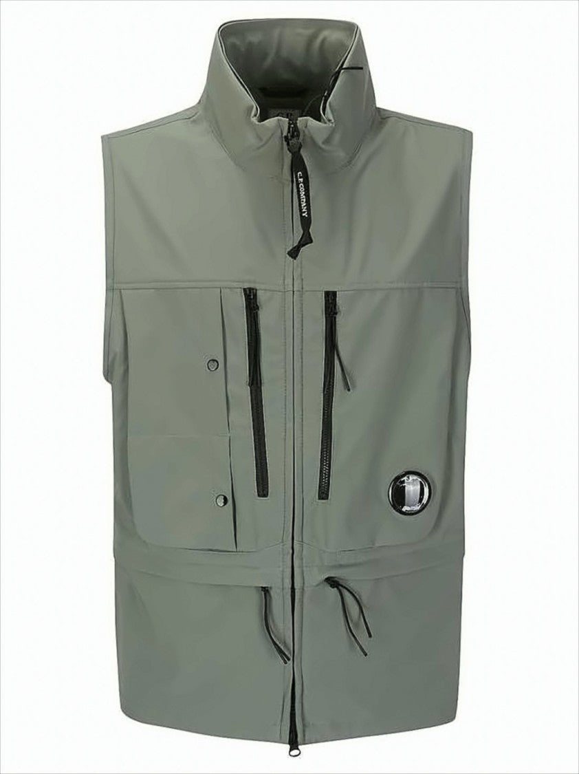 C.P. Company High Collar Sleeveless Vest With Zipper Closure And Logo Patch