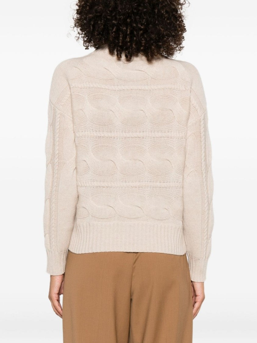 Max Mara Beige Cable Knit Sweater With Turtleneck