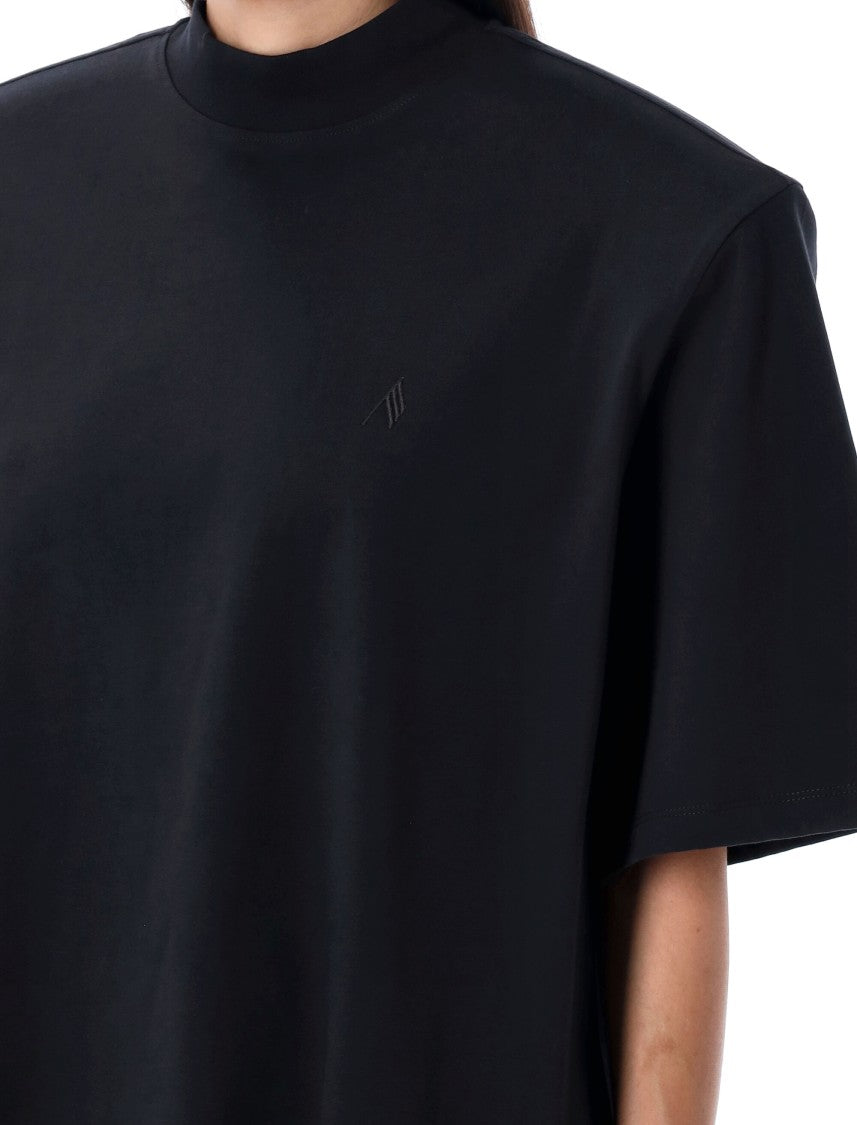 The Attico Oversized Black T-Shirt With High Neckline