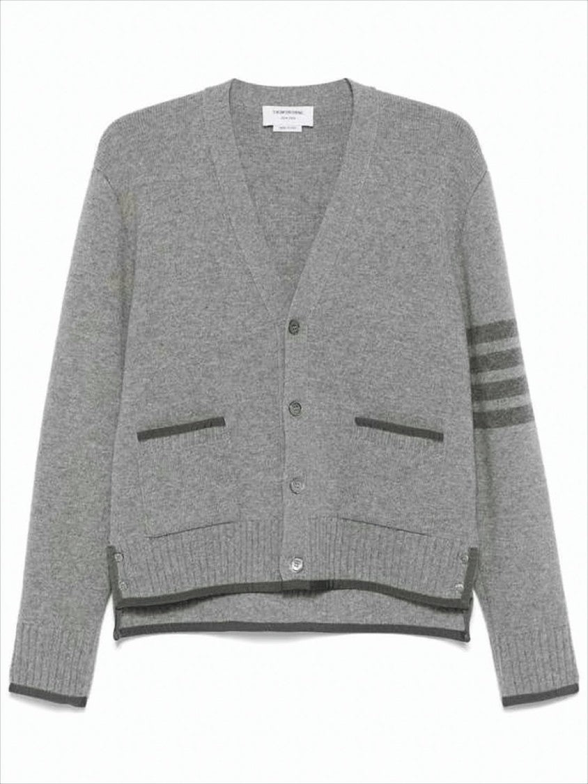 Thom Browne V-Neck Wool Cardigan With Button-Down Front And Striped Accents