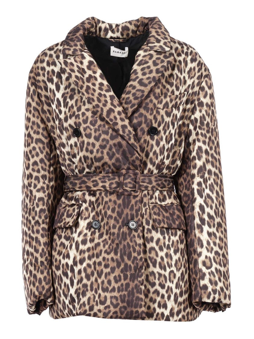 P.A.R.O.S.H. Leopard Print Double-Breasted Jacket With Belted Waist