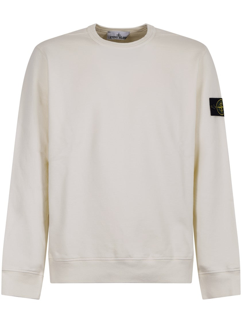 Stone Island White Sweater With Logo Patch