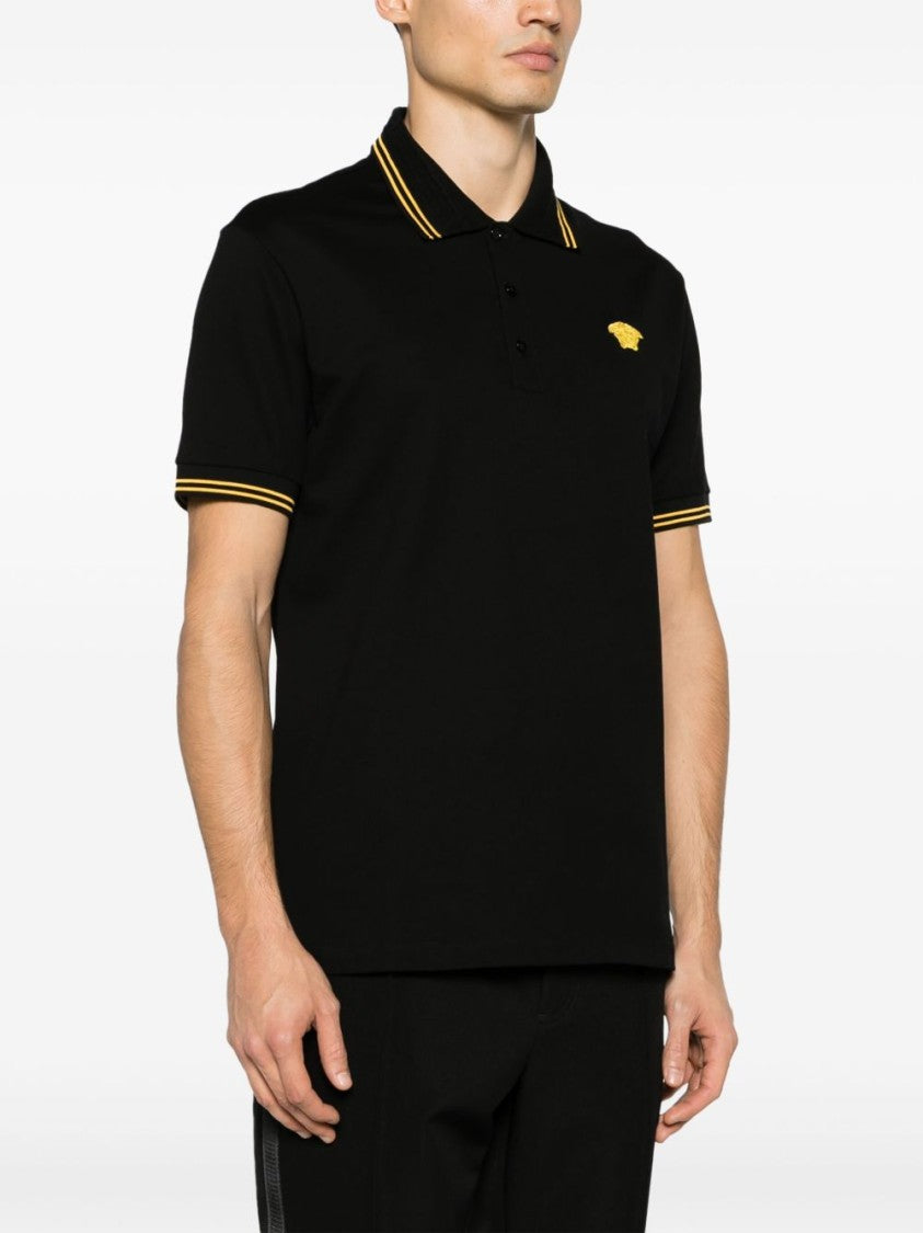 Versace Medusa Head Motif Black Piqué Polo Shirt