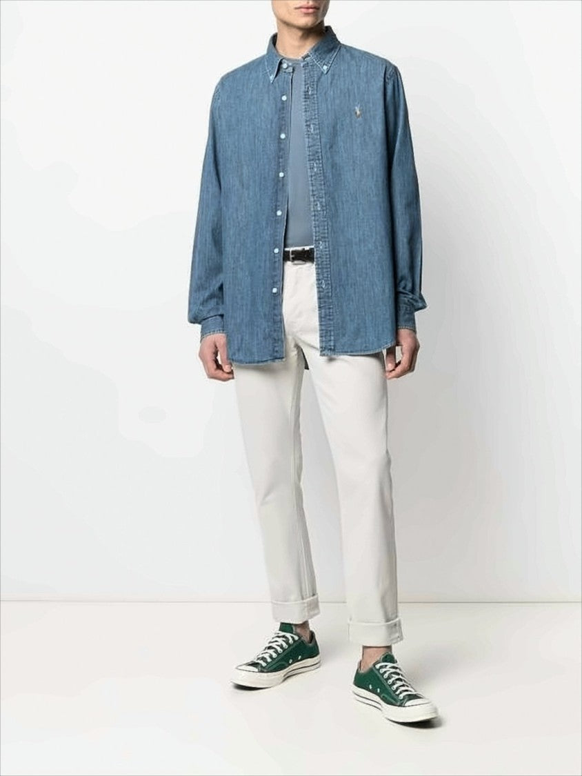Polo Ralph Lauren Classic Blue Denim Shirt With Button-Down Collar