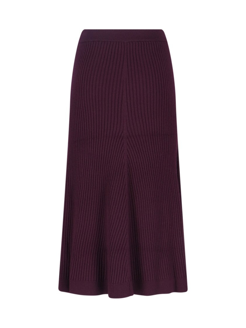 Victoria Beckham Ribbed Merino Wool Midi Skirt – Bordeaux