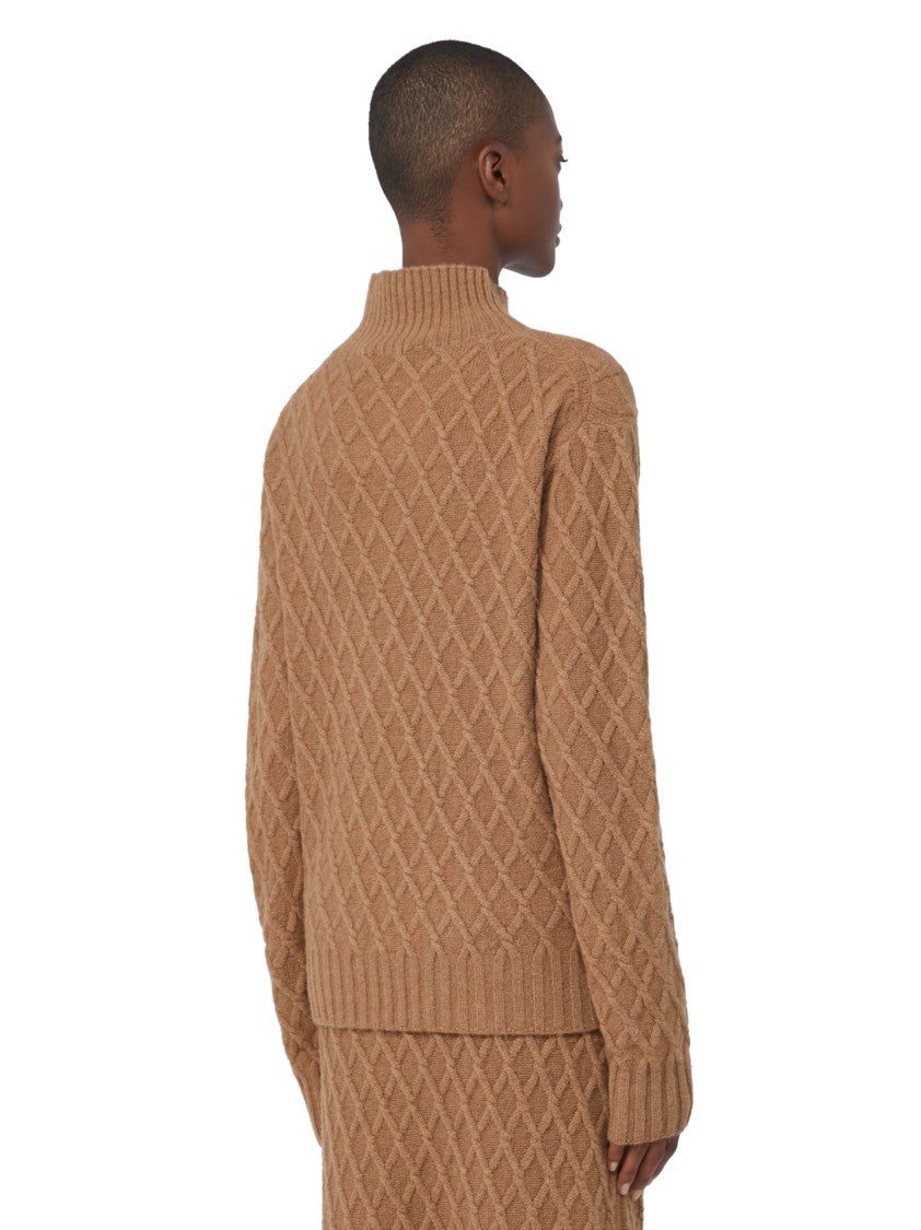 Max Mara Textured Brown Knit Sweater With Ribbed Details