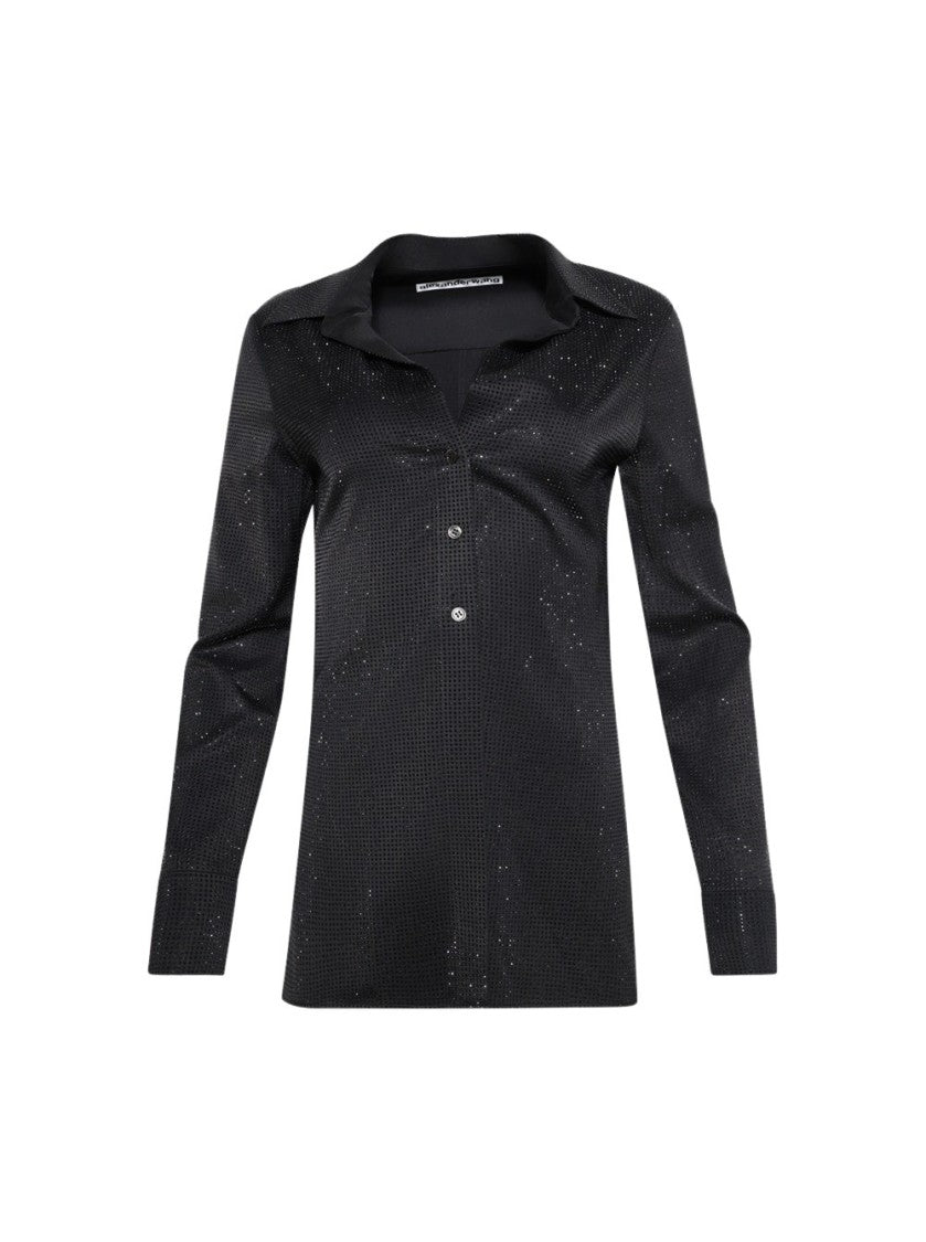 Alexander Wang Crystal Hotfix Slim Shirt Washed Charcoal