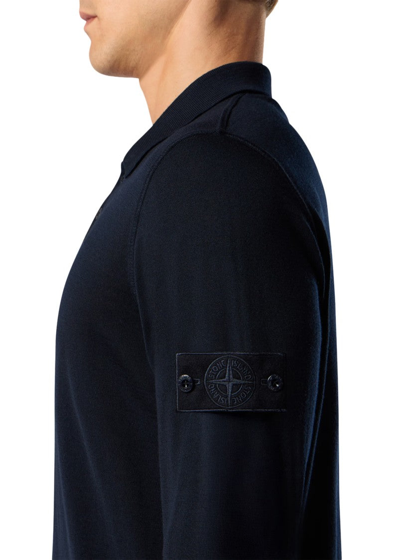 Stone Island Long-Sleeve Polo Shirt In Virgin Wool