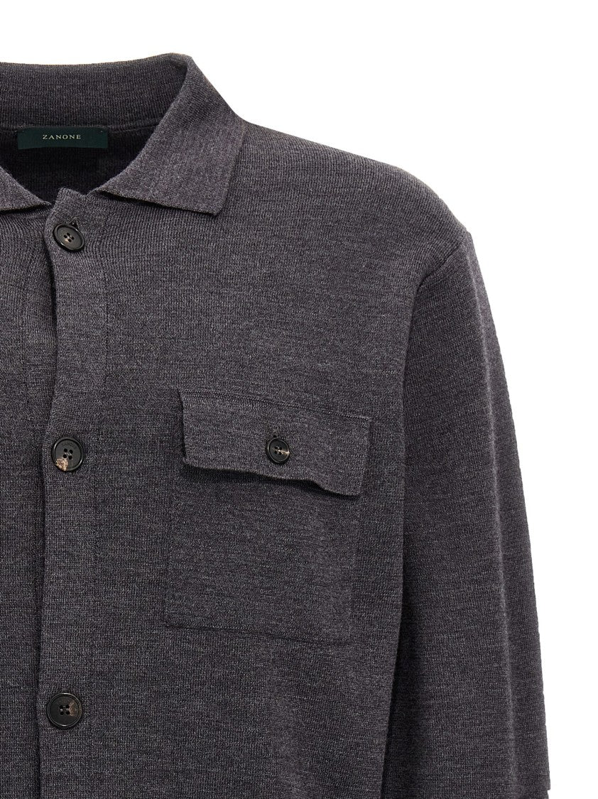 Zanone Classic Grey Wool Cardigan With Button Closure