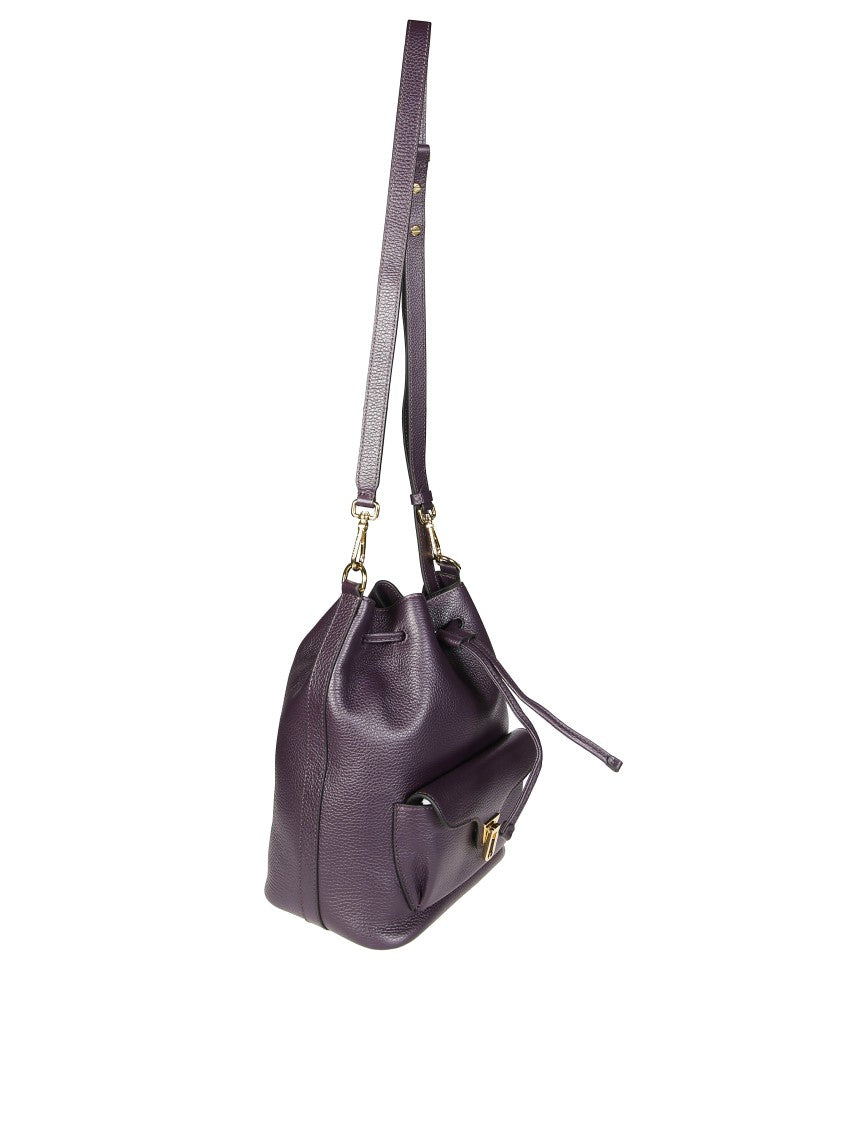 Coccinelle Bucket-Style Backpack In Textured Burgundy Leather