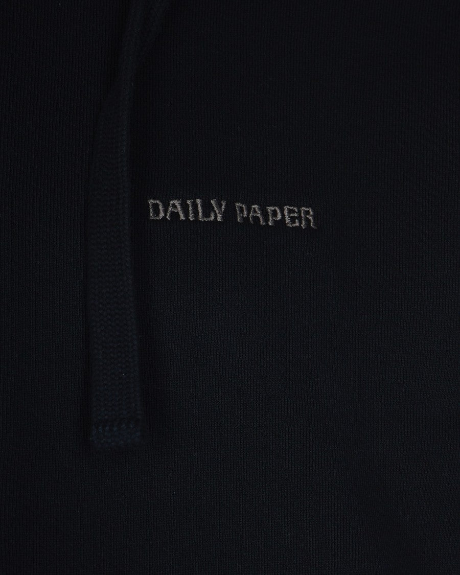 Daily Paper Boxy Black Hoodie With Adjustable Hood And Embroidered Logo