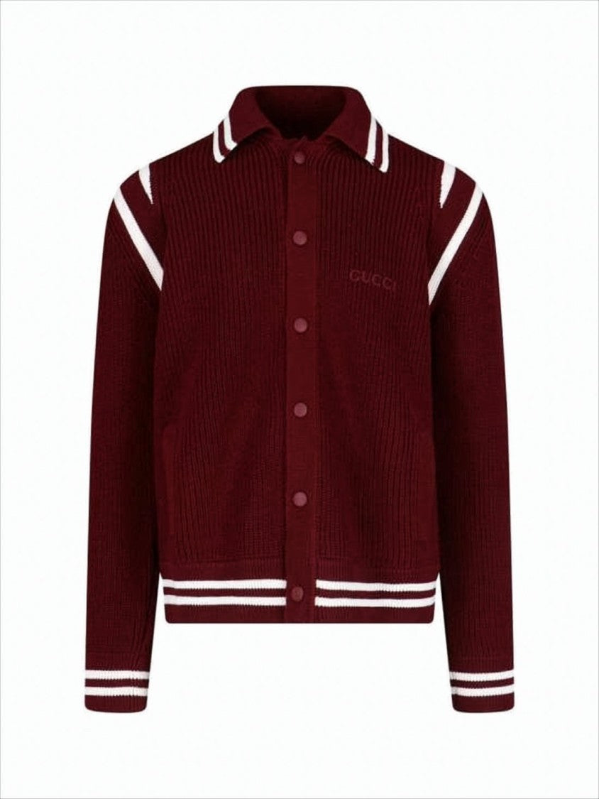 Gucci Burgundy Knit Cardigan With Ribbed Texture