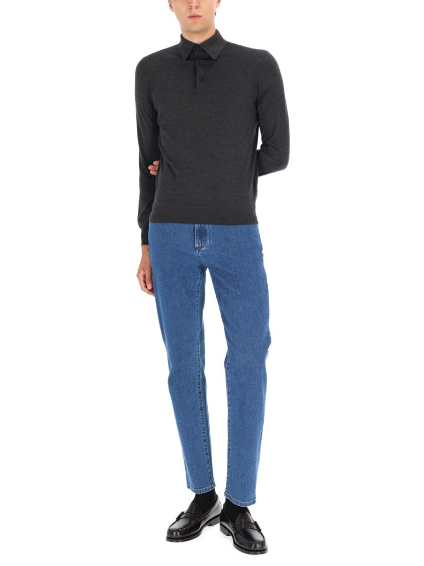 Zegna Long-Sleeve Slim Fit Polo Shirt In Cashmere-Silk Blend