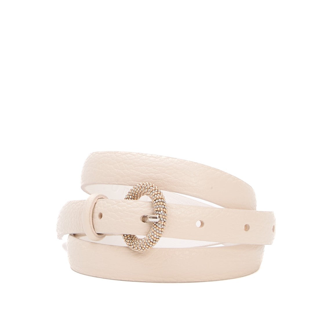 Orciani Textured Leather Belt With Round Rhinestone Buckle