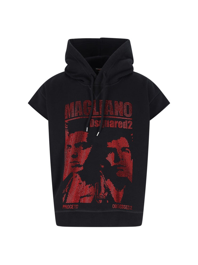 Dsquared2 Black Cotton Rhinestone Sweatshirt
