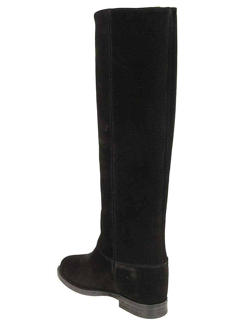 Via Roma 15 Tall Black Leather Ankle Boots With Metallic Accent
