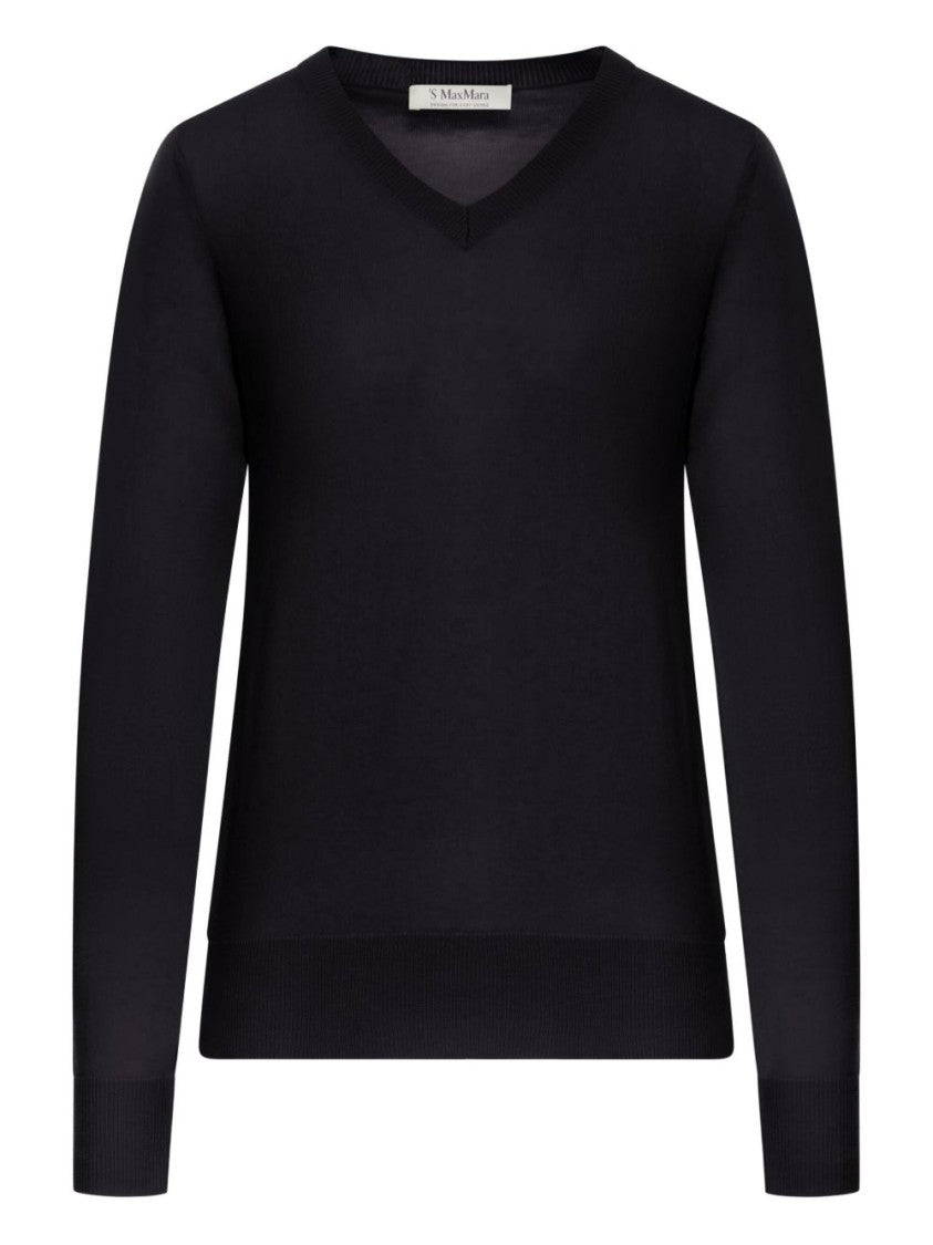 Max Mara V-Neck Black Sweater With Ribbed Hem And Cuffs