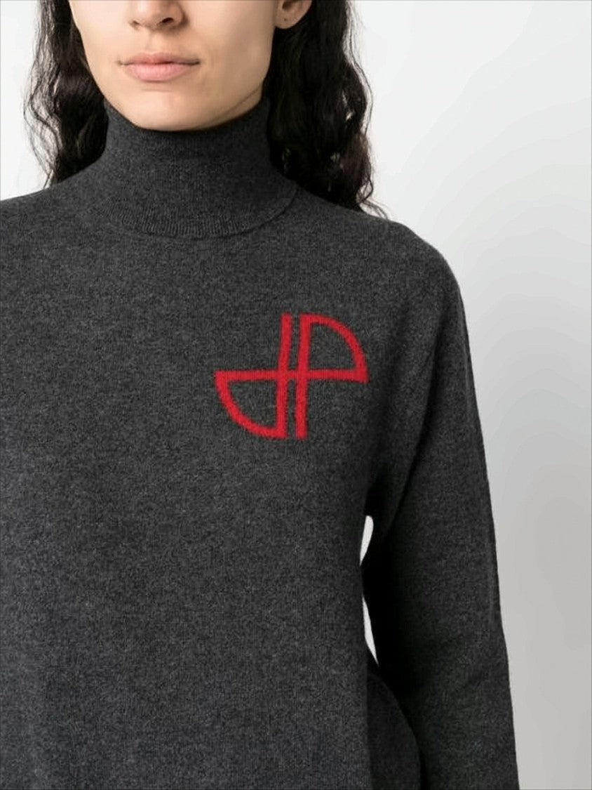 Patou Charcoal Grey Turtleneck Sweater With Contrasting Cuff