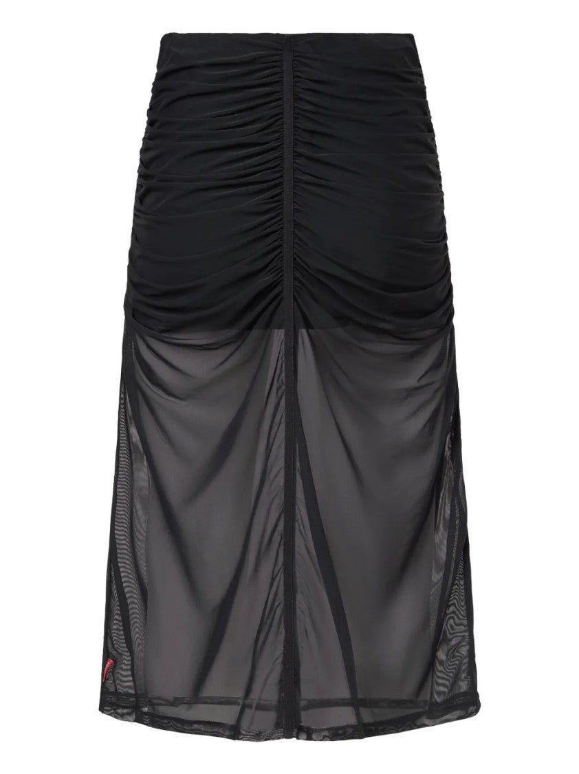 Diesel Ruched Black Skirt With Semi-Sheer Overlay
