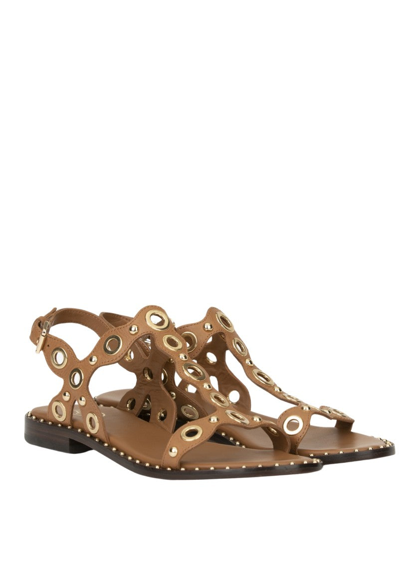 Ash Cut-Out Design Sandals With Circular Accents