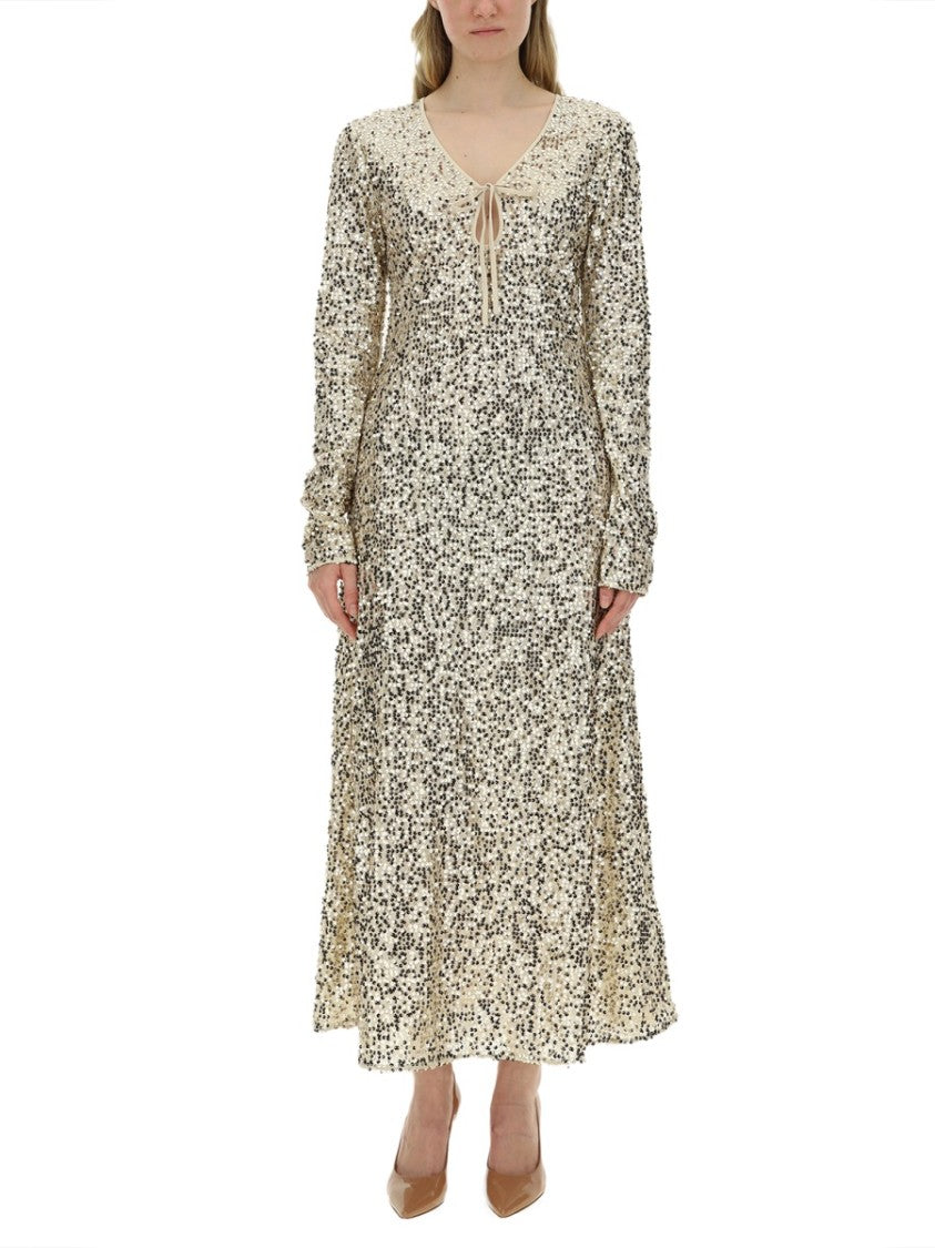 Rotate Sequined Maxi Dress With Deep V-Neckline