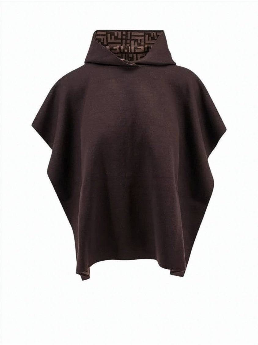 Fendi Flowing Wool-Blend Cape With Signature Monogram Interior