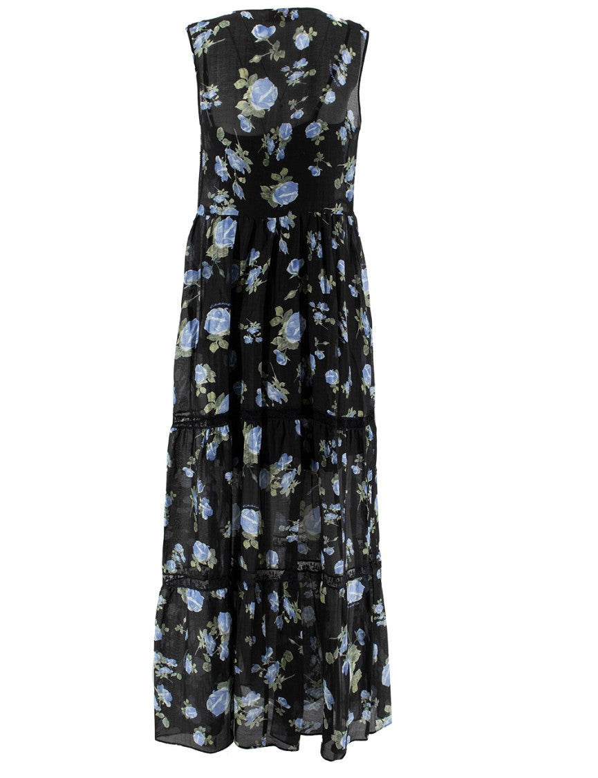 Ermanno Firenze Maxi Dress With Tone-On-Tone Lace Applications