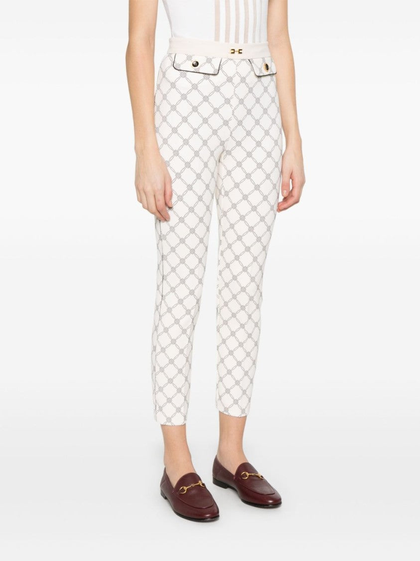 Elisabetta Franchi Light Beige Trousers With Geometric Pattern