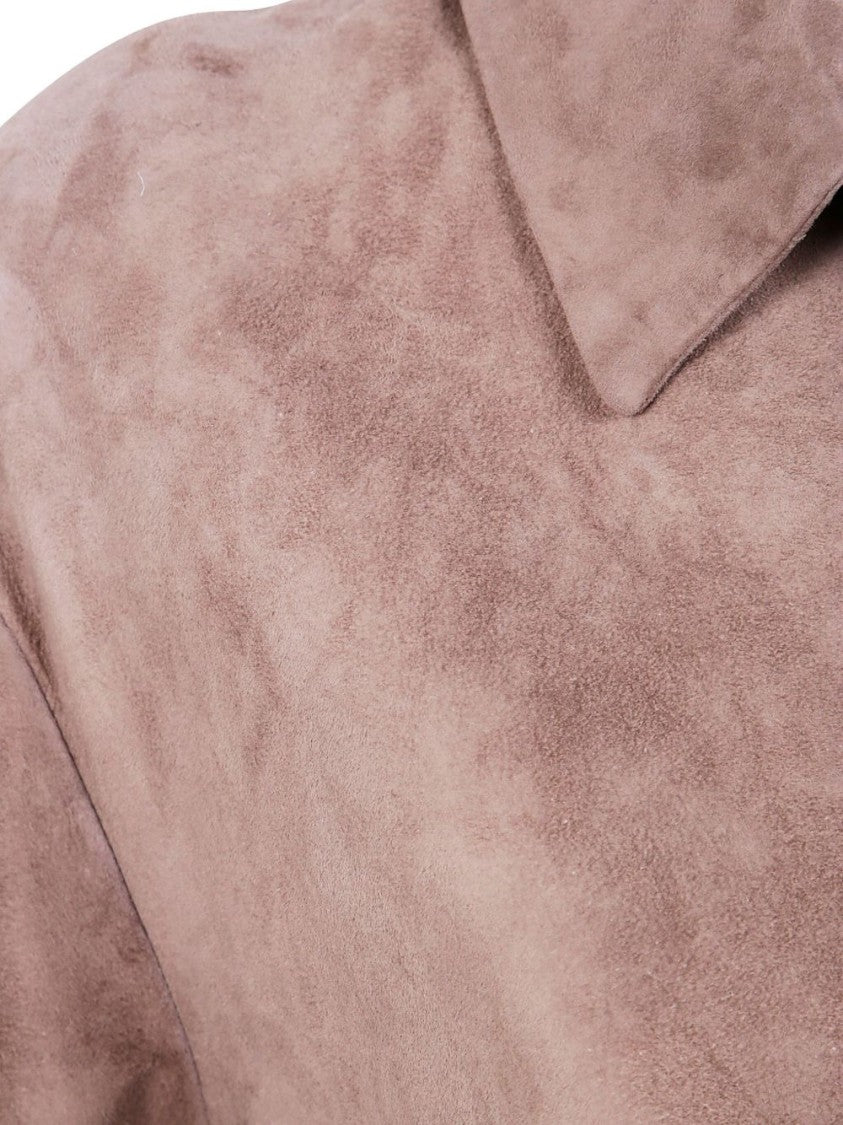 Max Mara Soft Suede Muted Brown Jacket With Classic Collar