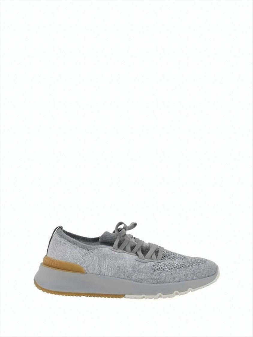 Brunello Cucinelli Knitted Grey Sneakers With Cushioned Sole