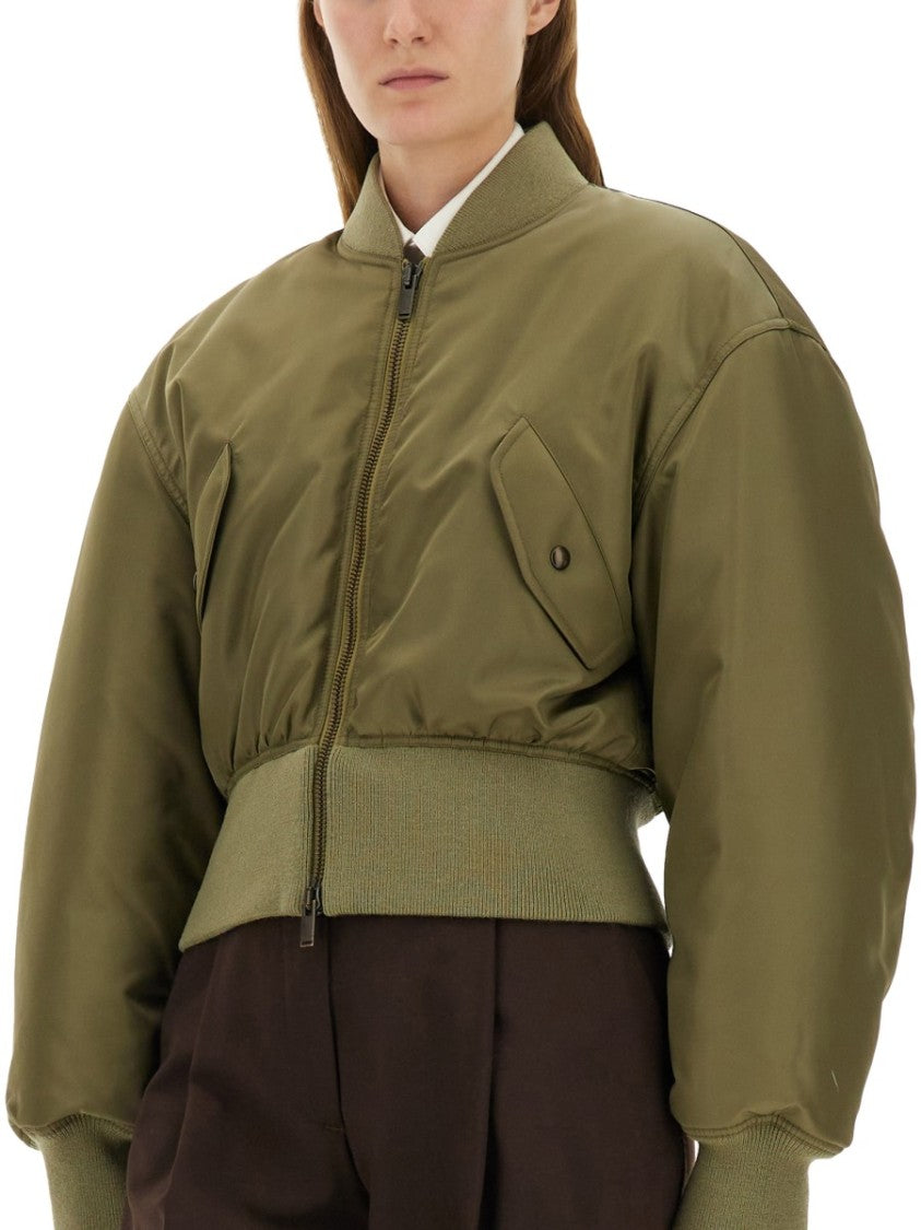 Saint Laurent Cropped Voluminous Nylon Bomber Jacket