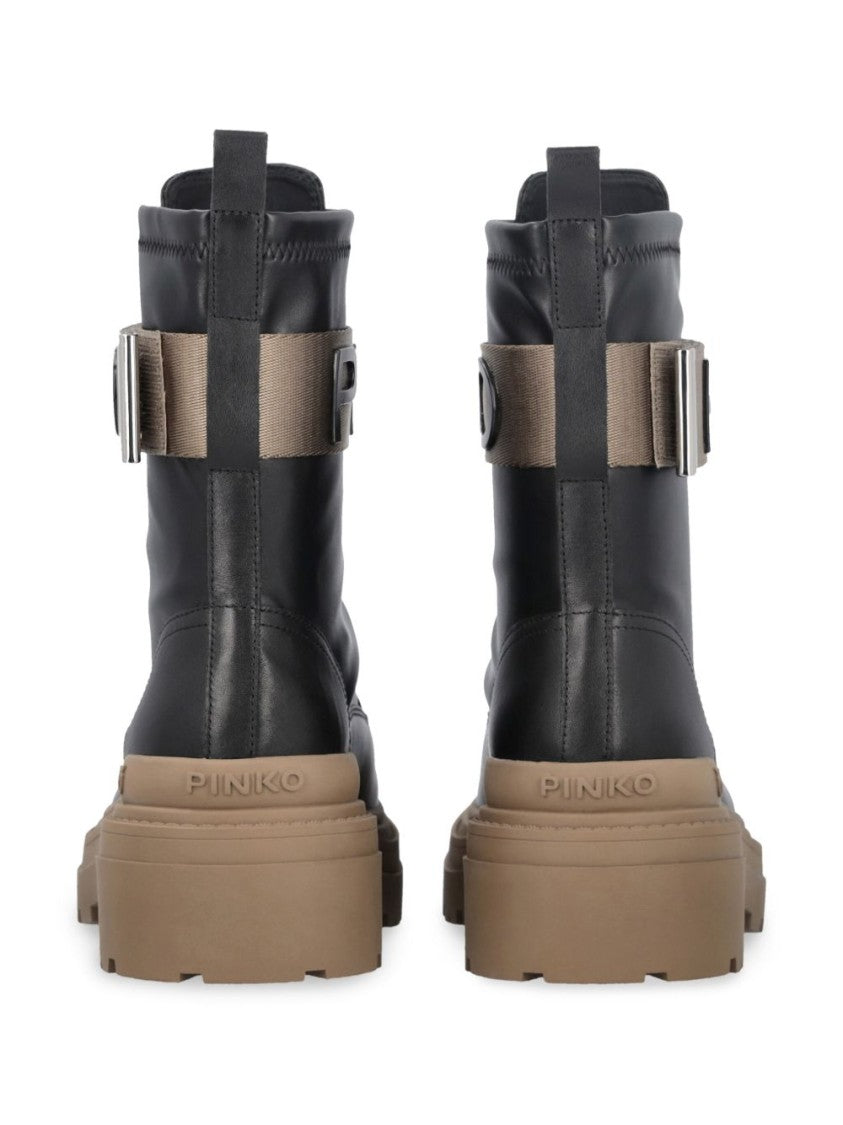 Pinko Chunky Sole Black Leather Boots