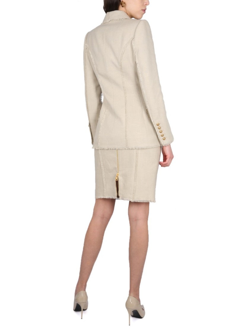 Balmain Fitted Linen Midi Skirt