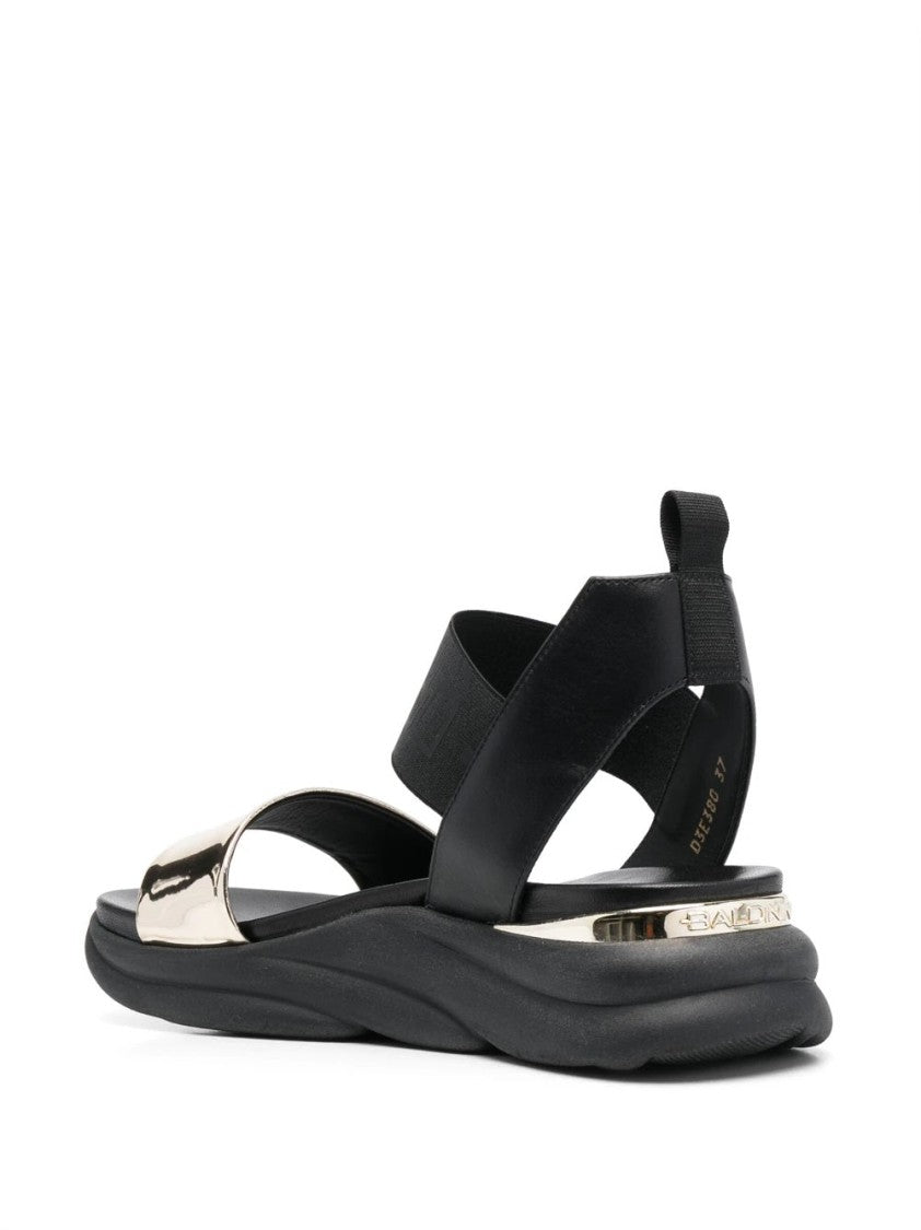 Baldinini Grey Leather Flat Sandals With Ankle Strap And Metallic Accent