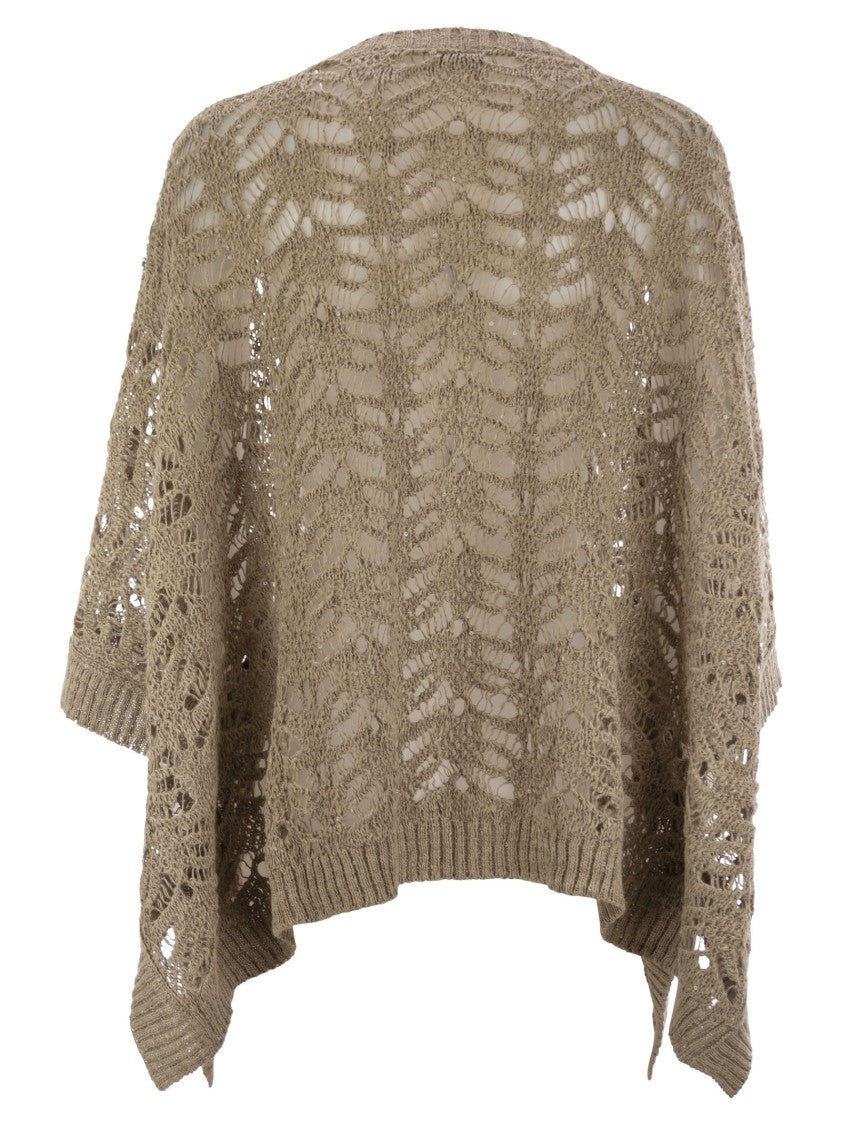 Brunello Cucinelli Foliage Lace Knitted Poncho In Linen
