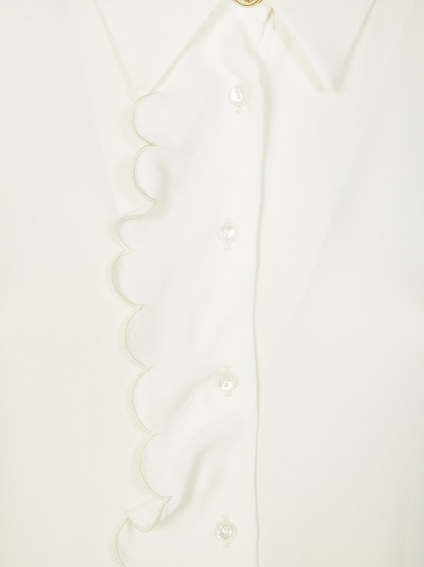Elisabetta Franchi White Silk Blouse With Scalloped Trim
