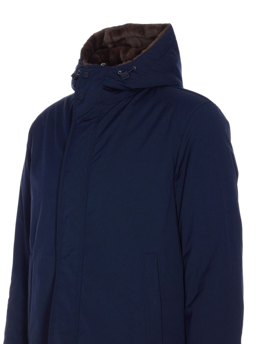 Herno Navy Blue Hooded Coat