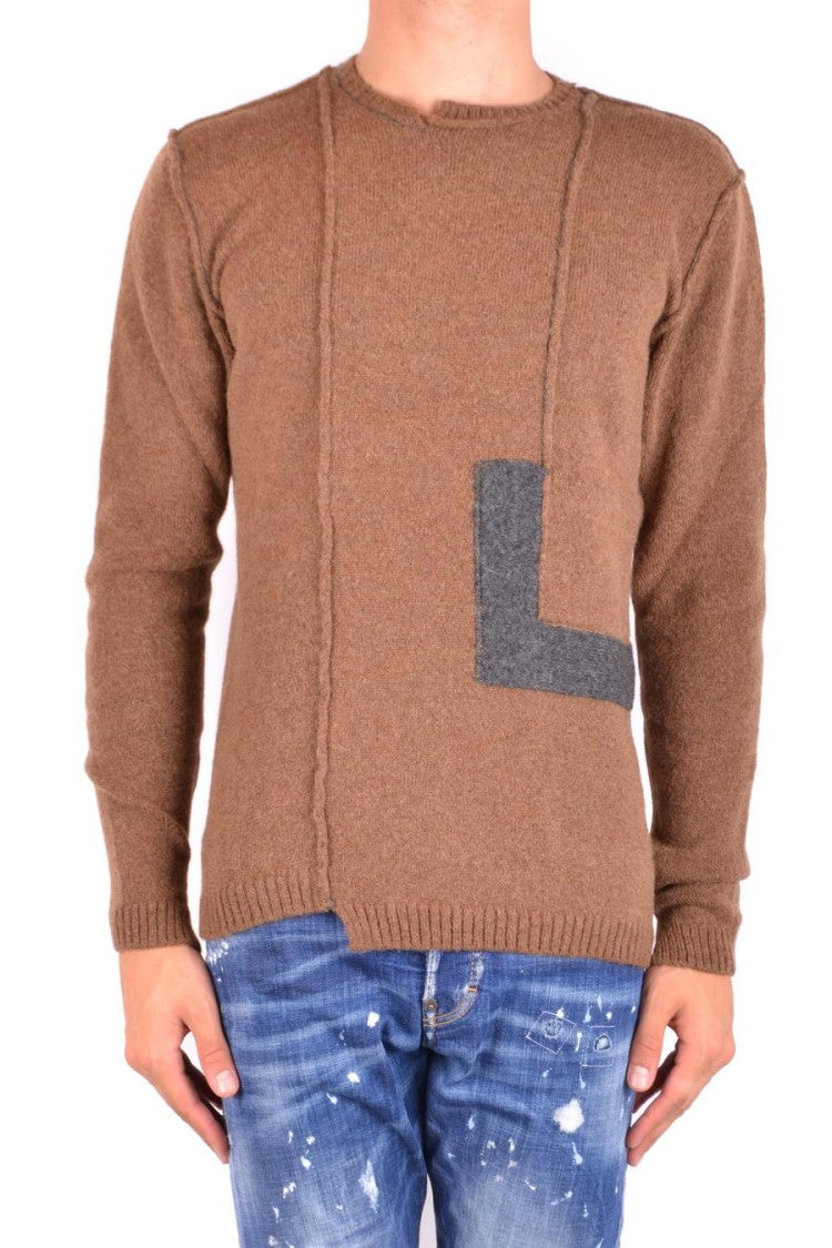 Isabel Benenato Textured Knit Sweater With Geometric Contrast Patch