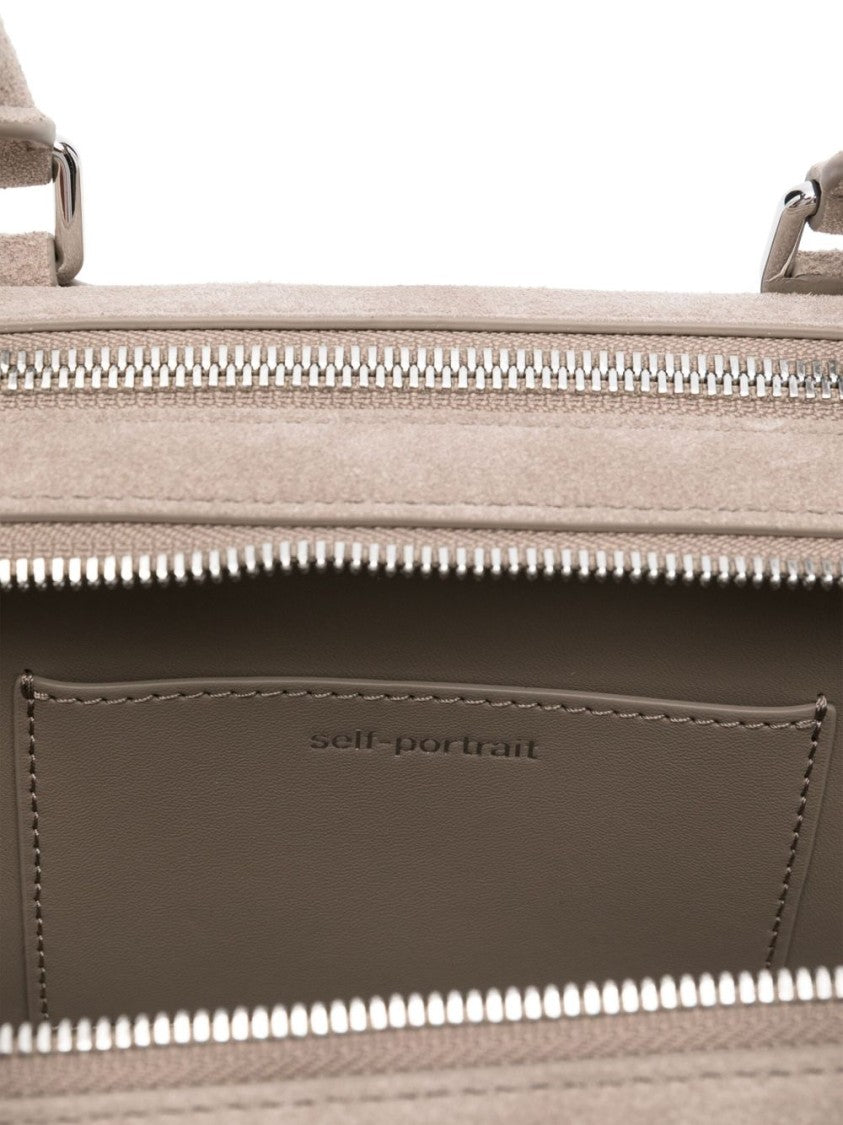 Self-Portrait Rectangular Gray Leather Shoulder Bag