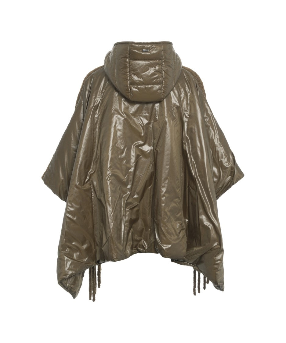 Herno Quilted Cape With Fringe Hem And Oversized Silhouette