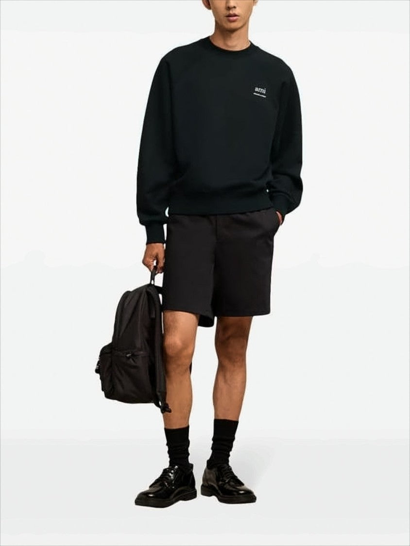 Ami Relaxed-Fit Black Long-Sleeve Sweatshirt With Embroidered Detail