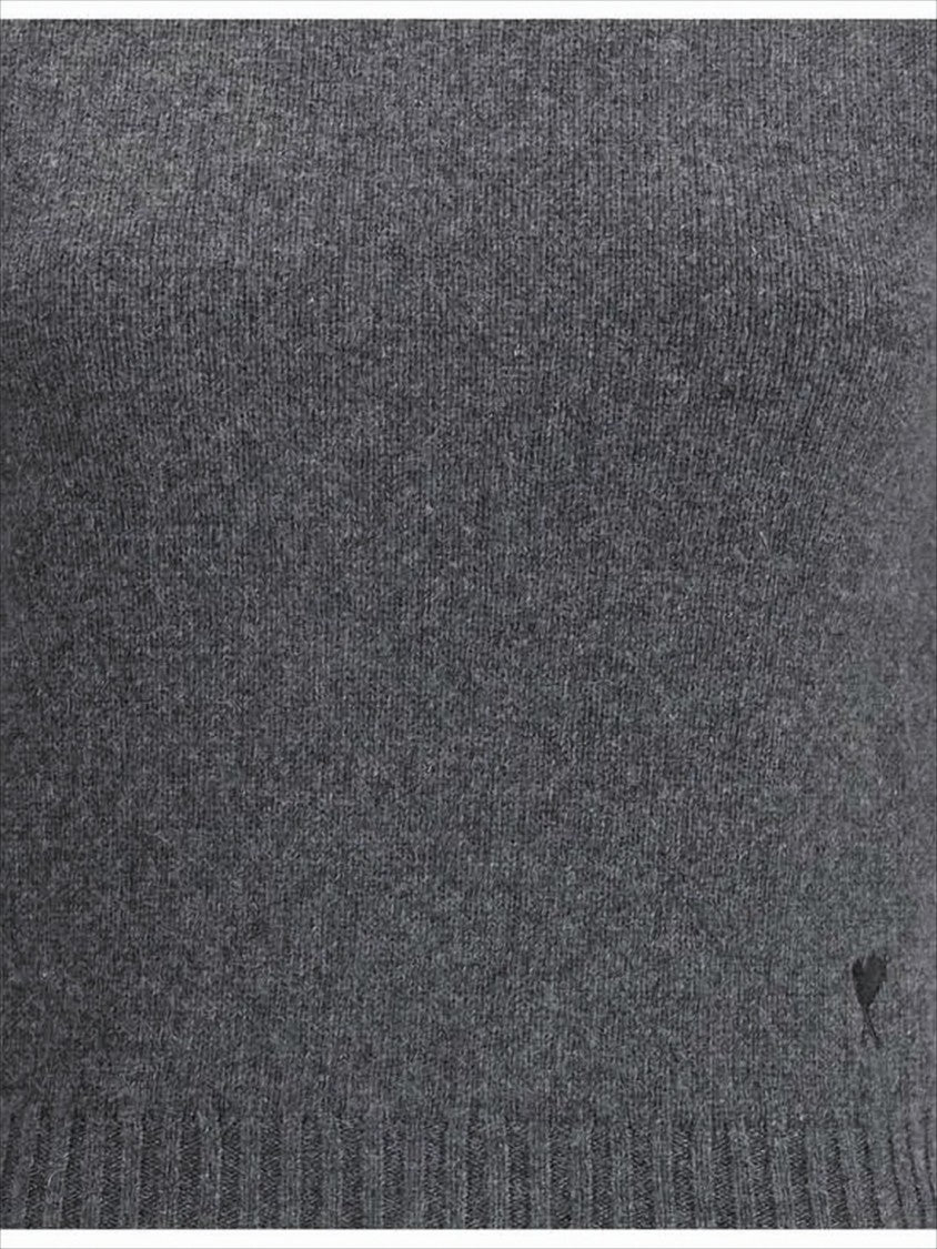 Ami Cropped Cashmere Blend Turtleneck Sweater With Ribbed Detailing