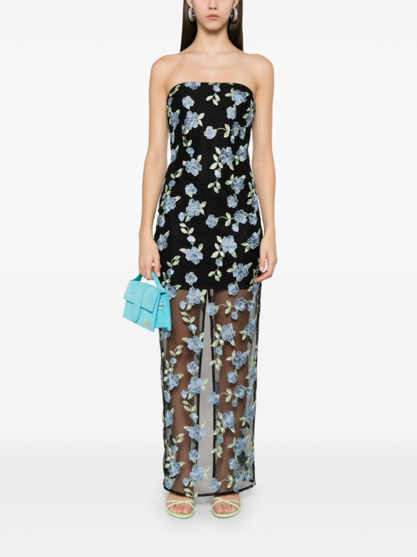 Rotate Fitted Strapless Evening Dress With Floral Embroidery