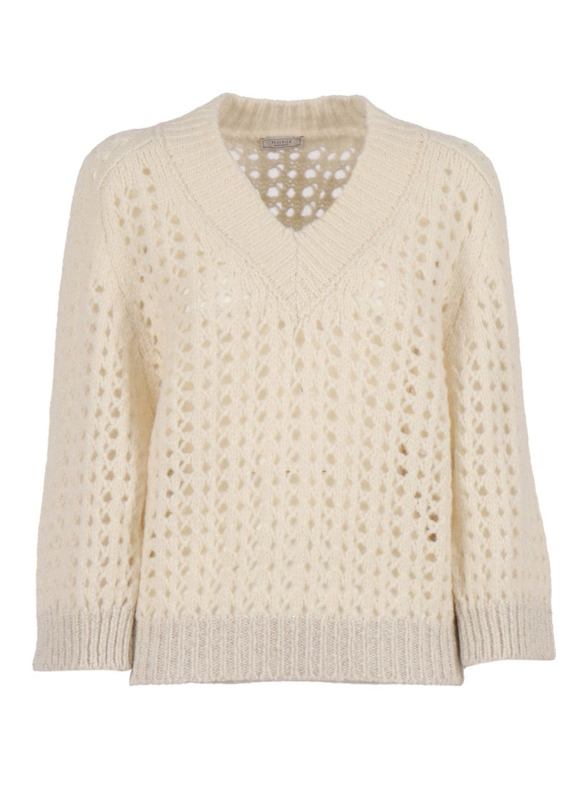 Peserico V-Neck Knitted Sweater With Three-Quarter Sleeves
