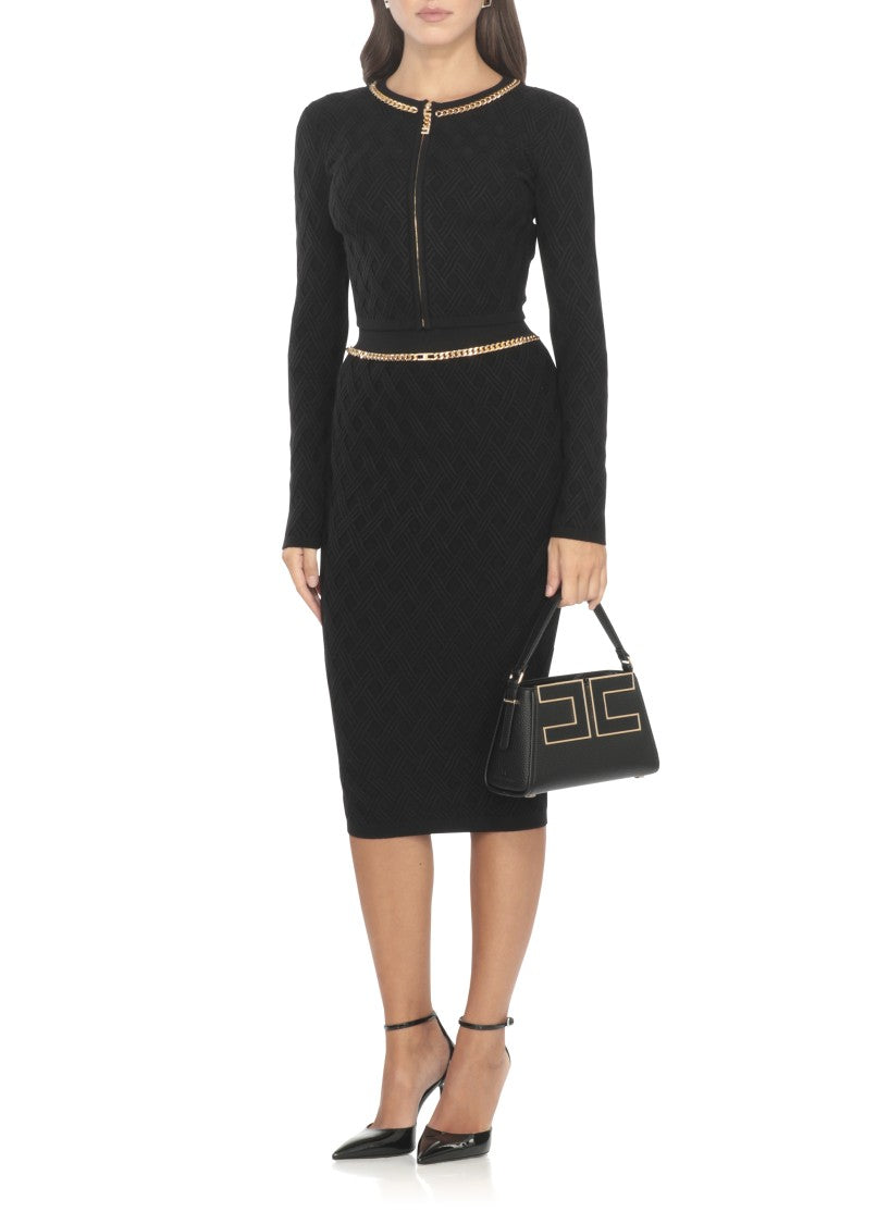 Elisabetta Franchi Fitted Black Cardigan With Gold Chain Detailing