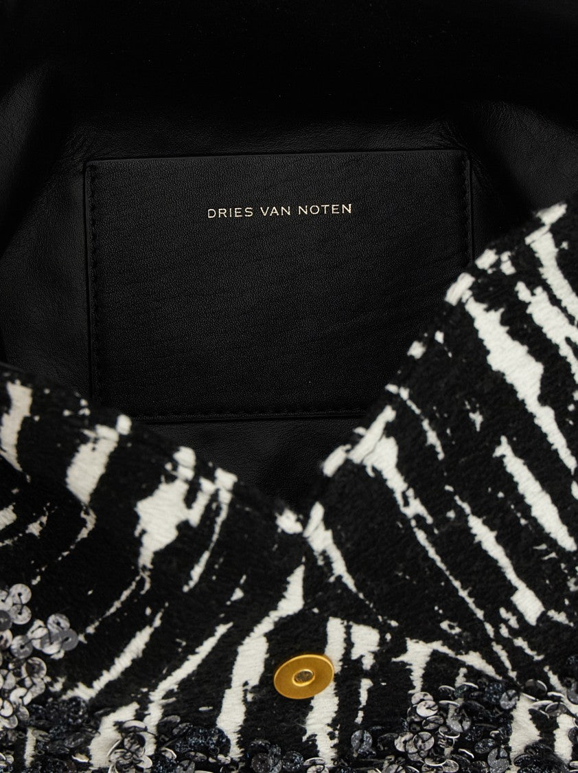 Dries Van Noten Two-Tone Pleated Jacquard Clutch With Sequin Detail